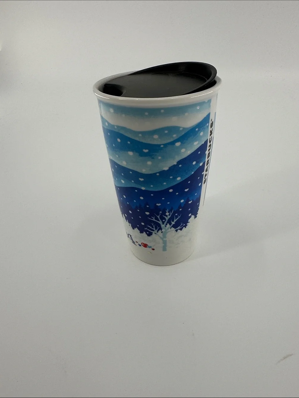 Starbucks Blue and White Winter Travel Tumbler with Black Lid - Virgina